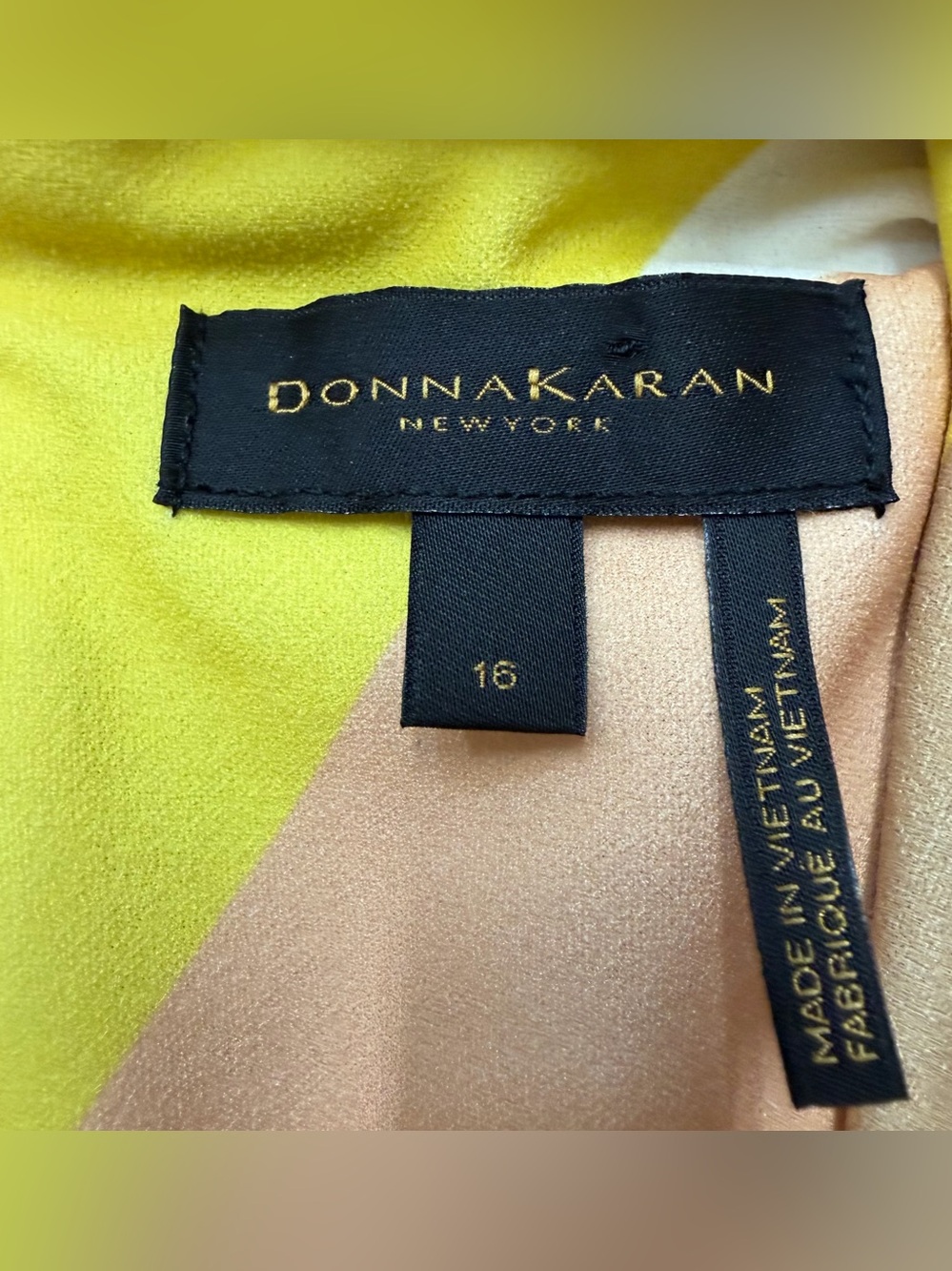 Donna Karan New York Colorblock Dress 16 Midi Sheath Yellow Beige Corporate Chic - Picture 15 of 16